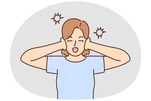 Unhappy woman suffer from excessive noise vector