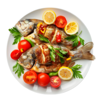 Grilled Fish in a Plate on Transparent Background png