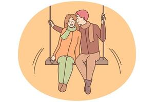 Happy couple on swing in park vector