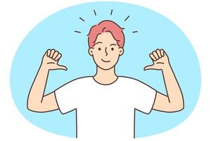 Smiling confident man point at himself vector