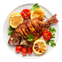 A la parrilla pescado en un plato en transparente antecedentes png