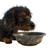 Hund mit Hund Essen Schüssel auf transparent Hintergrund png