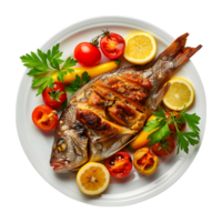 Grilled Fish in a Plate on Transparent Background png