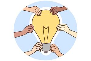 Diverse people hold lightbulb vector