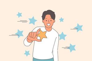 Man with gold star symbolizes success in business and professional talent allowing make best choice vector