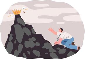 Business man strives to climb mountain with golden crown, trying to show leadership qualities vector