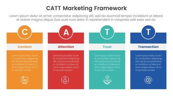 catt márketing marco de referencia infografía 4 4 punto etapa modelo con caja mesa con encabezamiento Insignia y circulo para diapositiva presentación vector