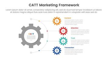 catt marketing framework infographic 4 point stage template with gear shape on half circle direction vertical direction for slide presentation vector