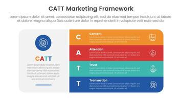 catt marketing framework infographic 4 point stage template with big round box and vertical stack point for slide presentation vector