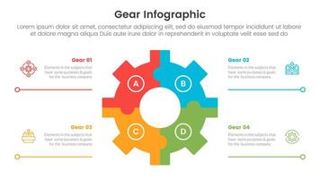 gear cogwheel infographic template banner with center shape position and information spreading with 4 point list information for slide presentation vector