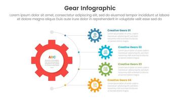 gear cogwheel infographic template banner with half circular line connection with 4 point list information for slide presentation vector