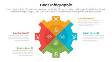 gear cogwheel infographic template banner with big shape with x slice separation with 4 point list information for slide presentation vector