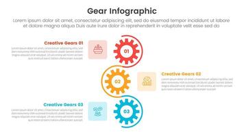 gear cogwheel infographic template banner with vertical line circular connection with 3 point list information for slide presentation vector