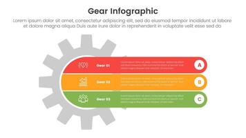 gear cogwheel infographic template banner with round rectangle through gear with 3 point list information for slide presentation vector