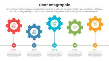 gear cogwheel infographic template banner with horizontal timeline circle point with 5 point list information for slide presentation vector