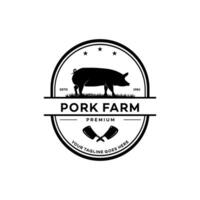 vintage pork farm logo template illustration vector