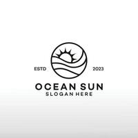 Sun and Wave Illustration Badge . Creative Idea and Simple Template Brand Identity. vector