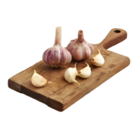 Garlic on a Wooden Plate on Transparent Background png