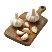 Garlic on a Wooden Plate on Transparent Background png