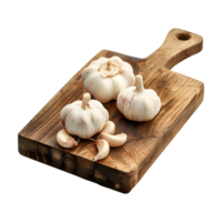 Garlic on a Wooden Plate on Transparent Background png