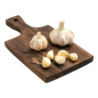 Garlic on a Wooden Plate on Transparent Background png