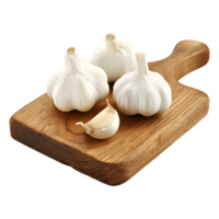 Garlic on a Wooden Plate on Transparent Background png