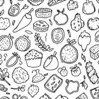 Hand drawn food ingredient doodles . fast-food background vector