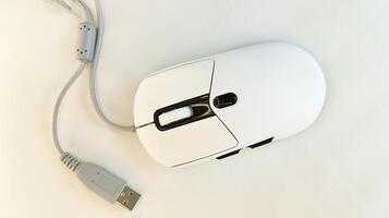 Top view of computer mouse on white background photo