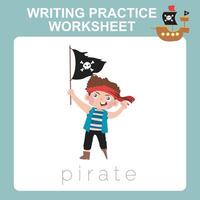 Writing practice worksheet. Learning to writing activity for children vector