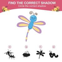 Activity worksheet for children. Find the correct shadow worksheet vector