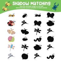 Activity worksheet for children. Matching shadow with the objects worksheet. Printable worksheet activity vector