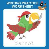 Writing practice worksheet. Learning to writing activity for children vector