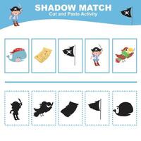 Find the correct shadow. Matching shadow with the object. Activity worksheet for children vector