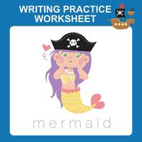 Writing practice worksheet. Learning to writing activity for children vector