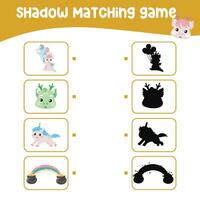 Find the correct shadow. Matching shadow with the object. Activity worksheet for children vector