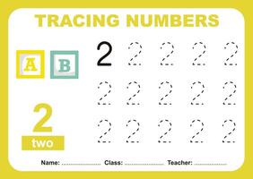 Tracing numbers worksheet for children. Tracing activity for kid vector