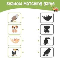 Find the correct shadow. Matching shadow with the object. Activity worksheet for children vector