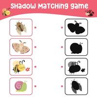 Find the correct shadow. Matching shadow with the object. Activity worksheet for children vector