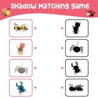 Activity worksheet for children. Matching shadow with the objects worksheet. Printable worksheet activity vector