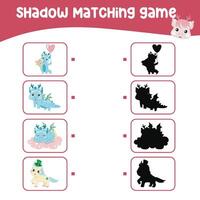 Find the correct shadow. Matching shadow with the object. Activity worksheet for children vector