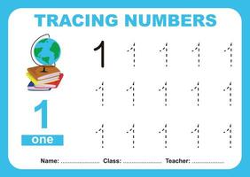 Tracing numbers worksheet for children. Tracing activity for kid vector