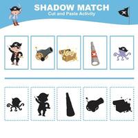 Find the correct shadow. Matching shadow with the object. Activity worksheet for children vector
