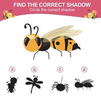 Find the correct shadow. Matching shadow with the object. Activity worksheet for children vector