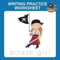 Writing practice worksheet. Learning to writing activity for children vector