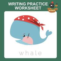 Writing practice worksheet. Learning to writing activity for children vector