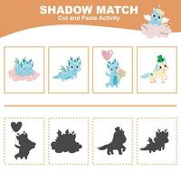 Find the correct shadow. Matching shadow with the object. Activity worksheet for children vector