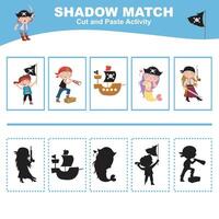 Find the correct shadow. Matching shadow with the object. Activity worksheet for children vector