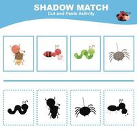 Find the correct shadow. Matching shadow with the object. Activity worksheet for children vector
