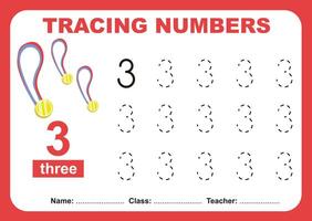 Tracing numbers worksheet for children. Tracing activity for kid vector