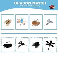 Find the correct shadow. Matching shadow with the object. Activity worksheet for children vector